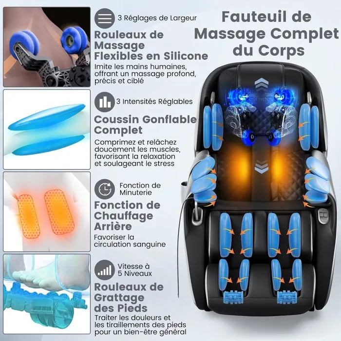 Fauteuil de Massage Relax Haut de Gamme – Système Chauffage & Air Intégré, Commande Vocale, Bluetooth